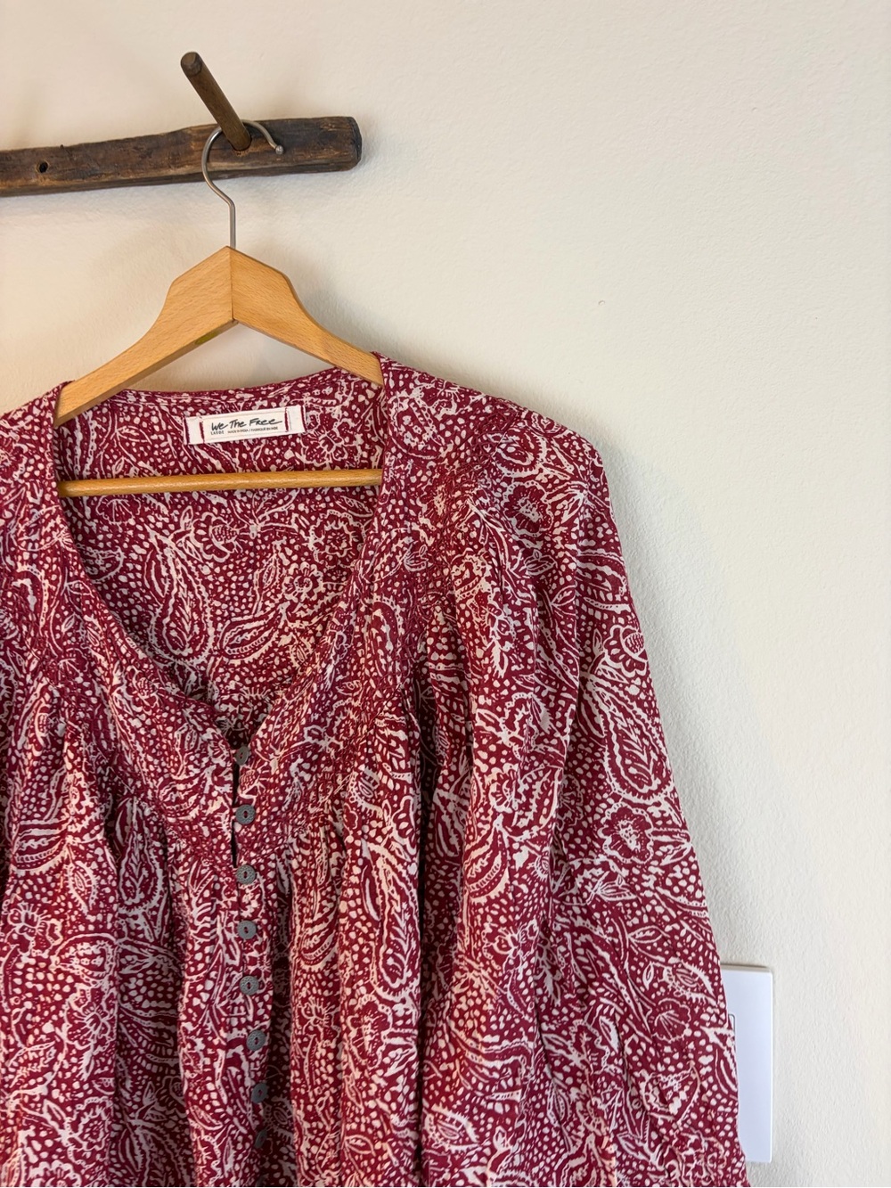 Free People Cool Meadow Printed Blouse Large Red Bandana Boho - Picture 3 of 8
